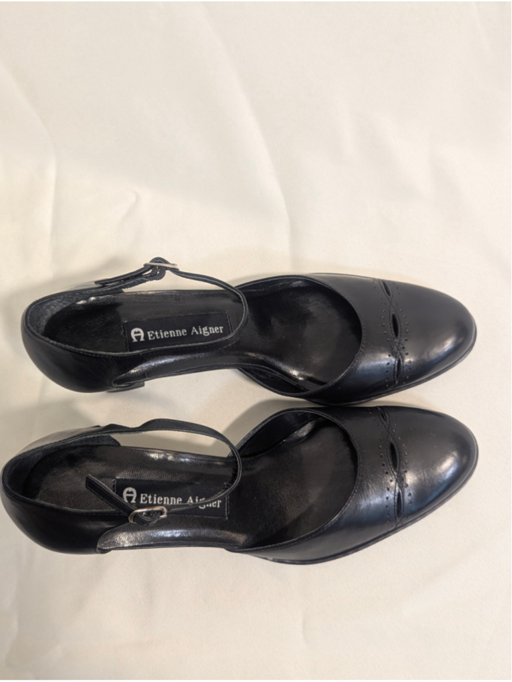 Etienne Aigner Ranier Ankle Strap Block Heels Size 7 Black Leather - Picture 6 of 12